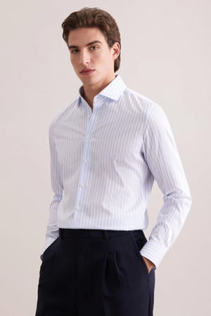 slim gestreept casual overhemd lichtblauw