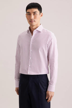 slim gestreept casual overhemd roze