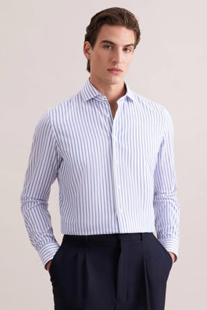 slim gestreept casual overhemd blauw