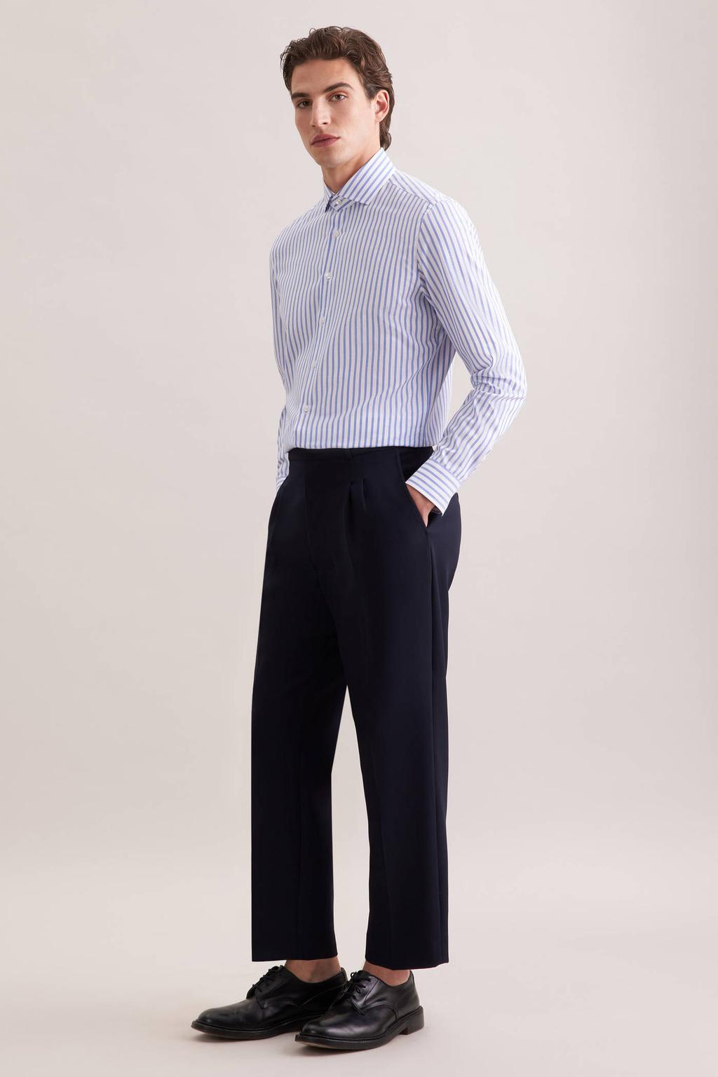 Seidensticker slim gestreept casual overhemd blauw