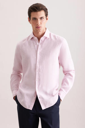 regular casual overhemd met linnen roze