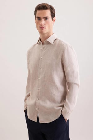 regular casual overhemd met linnen beige
