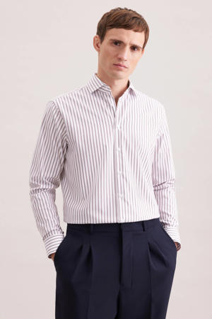regular gestreept casual overhemd bruin
