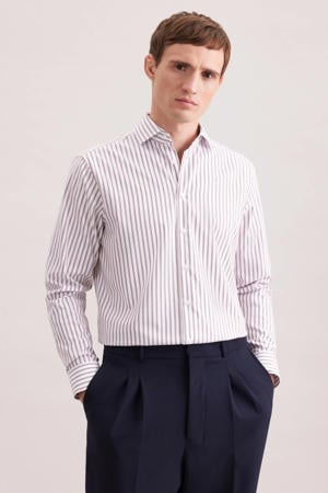 regular gestreept casual overhemd bruin