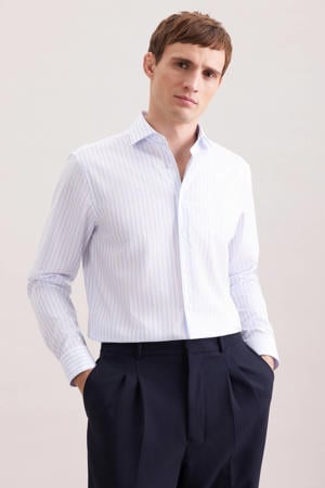 regular gestreept casual overhemd lichtblauw