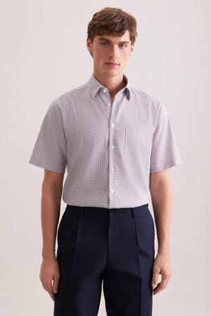 regular geruit casual overhemd bruin