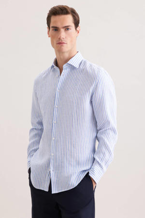 slim gestreept casual overhemd met linnen blauw