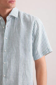 thumbnail: Seidensticker regular gestreept casual overhemd met linnen turquoise