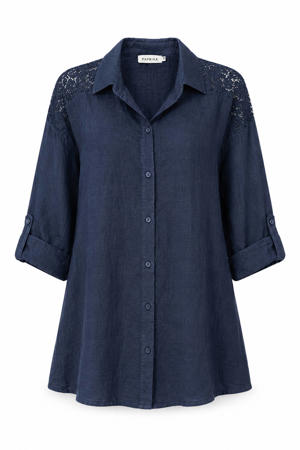linnen blouse Plus Size - marineblauw