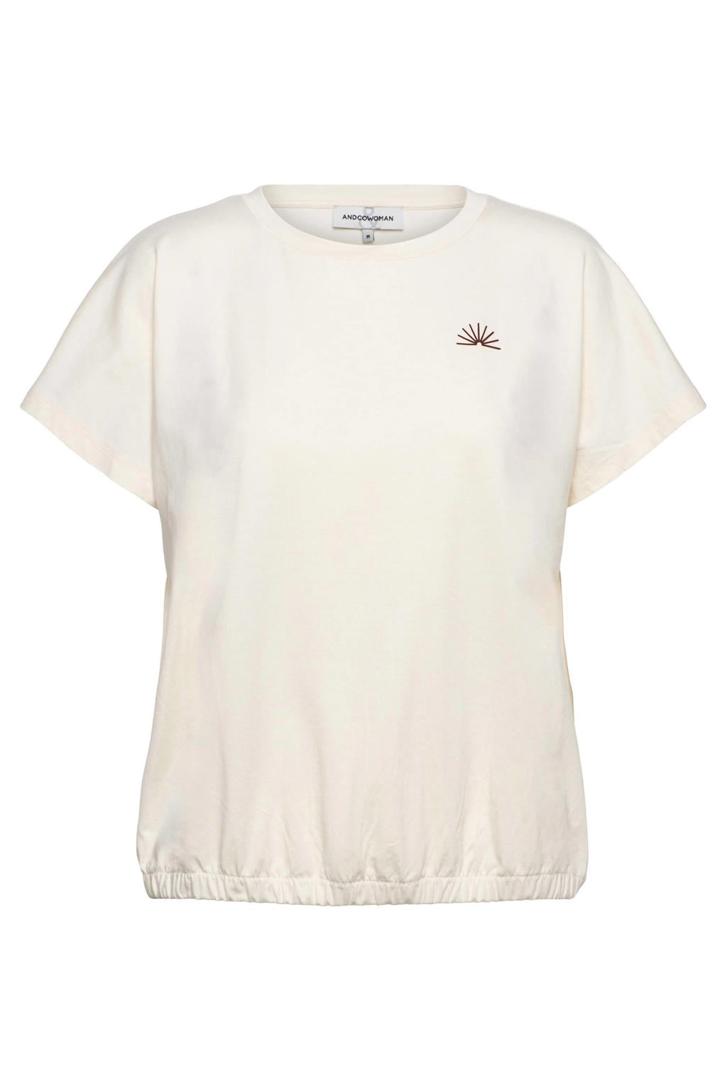 Ecru dames &Co Woman T-shirt van katoen met backprint, korte mouwen, ronde hals en elastische boord