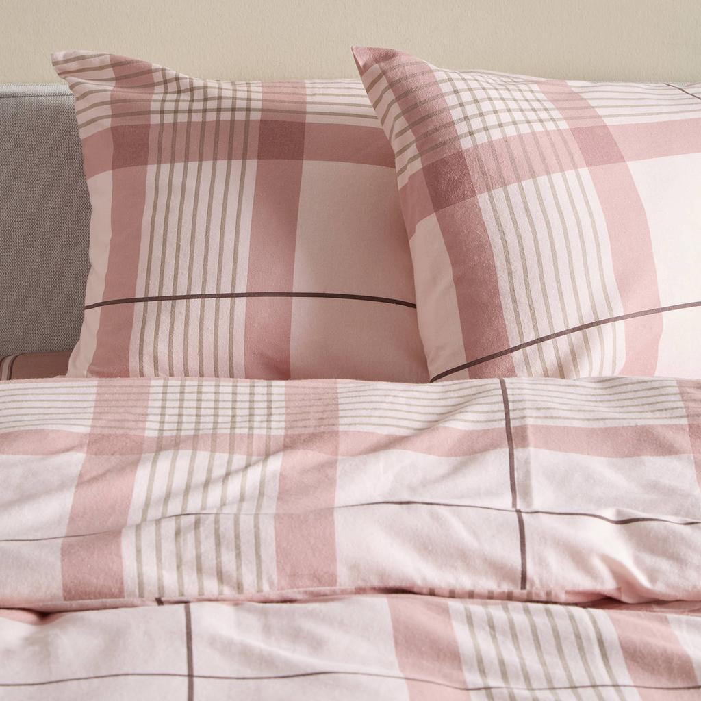 NOUS Living flanellen geruite lits-jumeaux dekbedovertrek 240x220 cm - roze