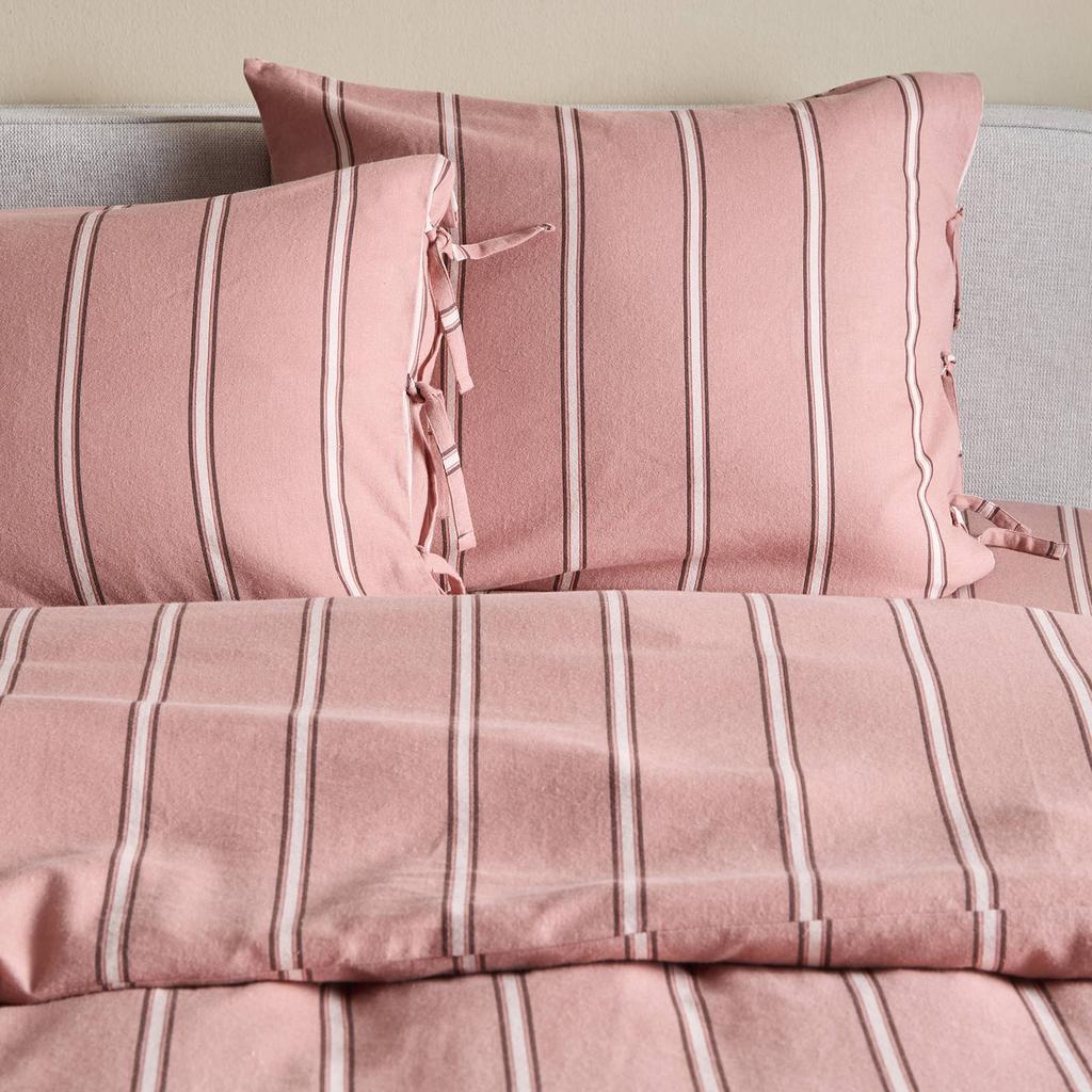 NOUS Living flanellen gestreepte lits-jumeaux dekbedovertrek 240x220 cm - roze