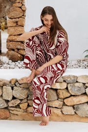 thumbnail: &Co Woman viscose loose fit broek met print - donkerrood
