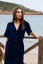 thumbnail: &Co Woman korte blousejurk met ceintuur - blauw