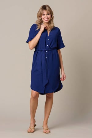 korte blousejurk met ceintuur - blauw