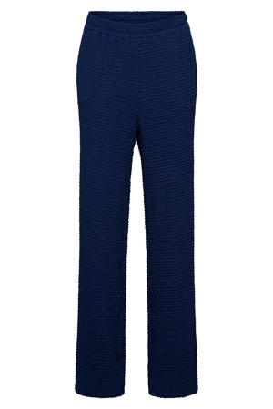 wide leg broek met textuur - blauw