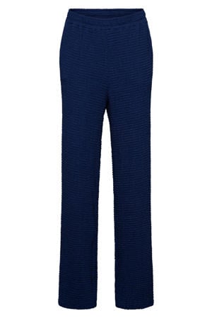wide leg broek met textuur - blauw