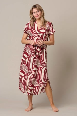 midi blousejurk met print - rood