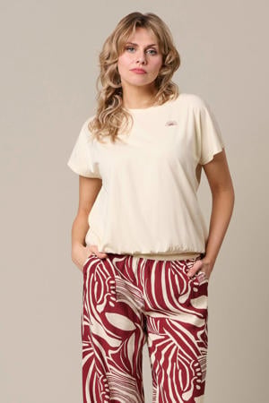 T-shirt met elastische boord en backprint - ecru