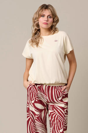 T-shirt met elastische boord en backprint - ecru