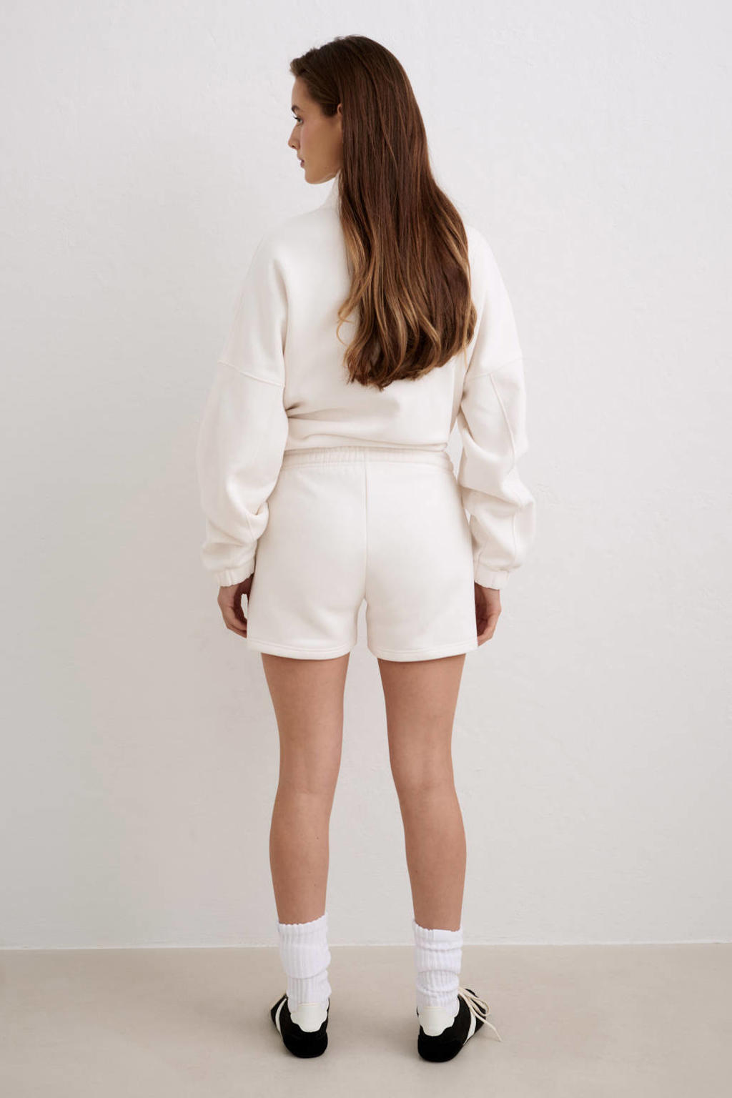 Witte dames Aim'n sportshort Script van katoen met loose fit en regular waist