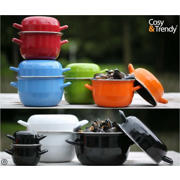 thumbnail: Cosy & Trendy  Mosselpan - Emaille - Rood - ø 18 cm / 2.8 liter - geëmailleerde anti-aanbaklaag