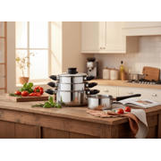 thumbnail: Cookinglife  Pannenset RVS / Zwart 4-Delig - Kookpan ø 16, 18 , 20 cm & Steelpan ø 16 cm- Geschikt voor alle warmtebronnen