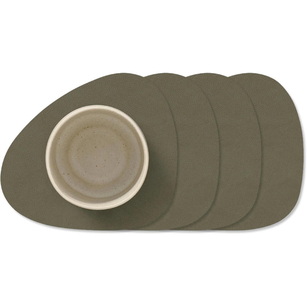LIND DNA LIND DNA Onderzetters Nupo - Leer - Army Green - 13 x 11 cm - 4 Stuks