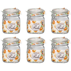 Weckpot Fido - 10 x 10 cm / 750 ml - vierkant - 6 stuks