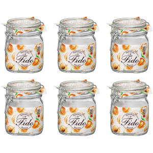 Weckpot Fido - 10 x 10 cm / 750 ml - vierkant - 6 stuks