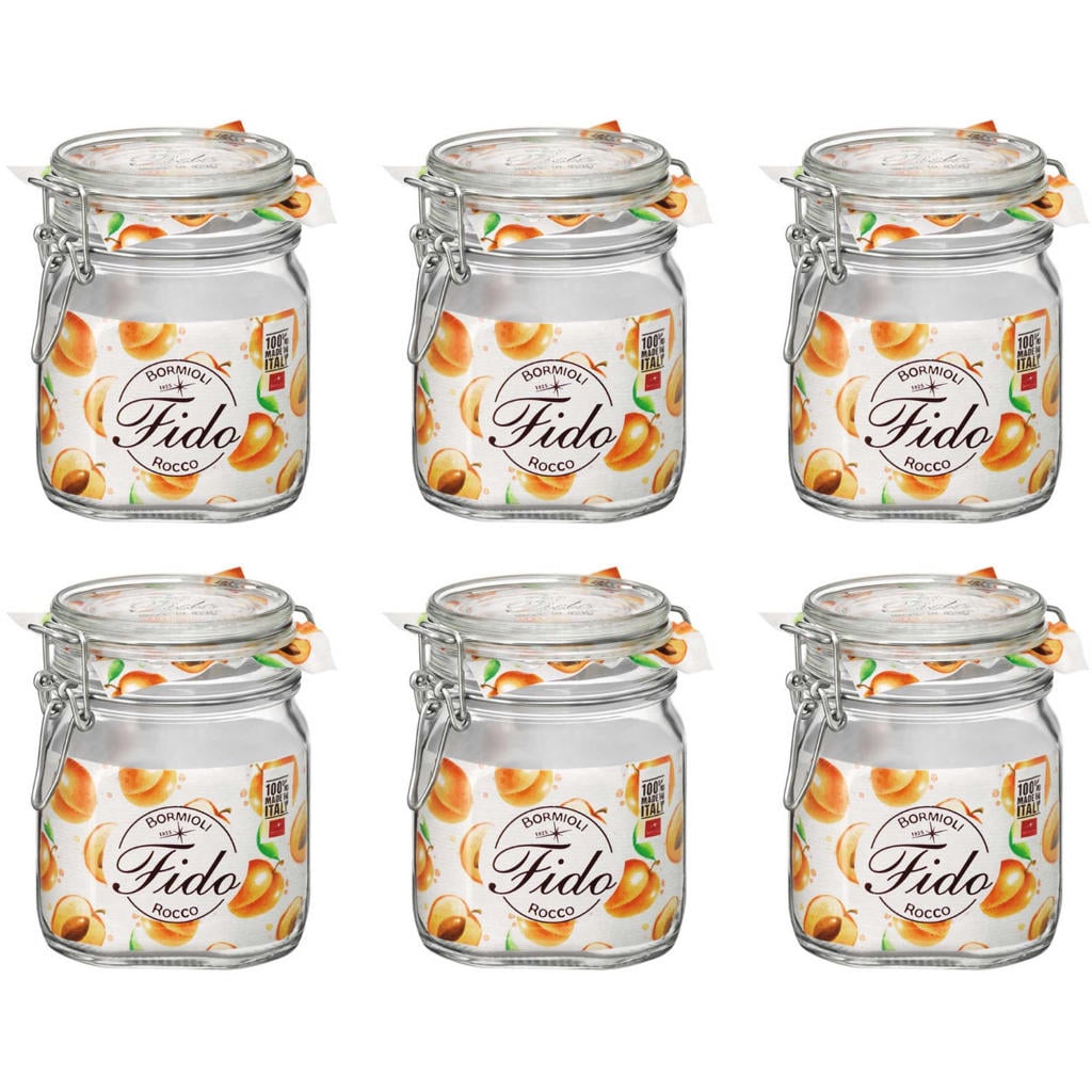 Bormioli Rocco Weckpot Fido - 10 x 10 cm / 750 ml - vierkant - 6 stuks