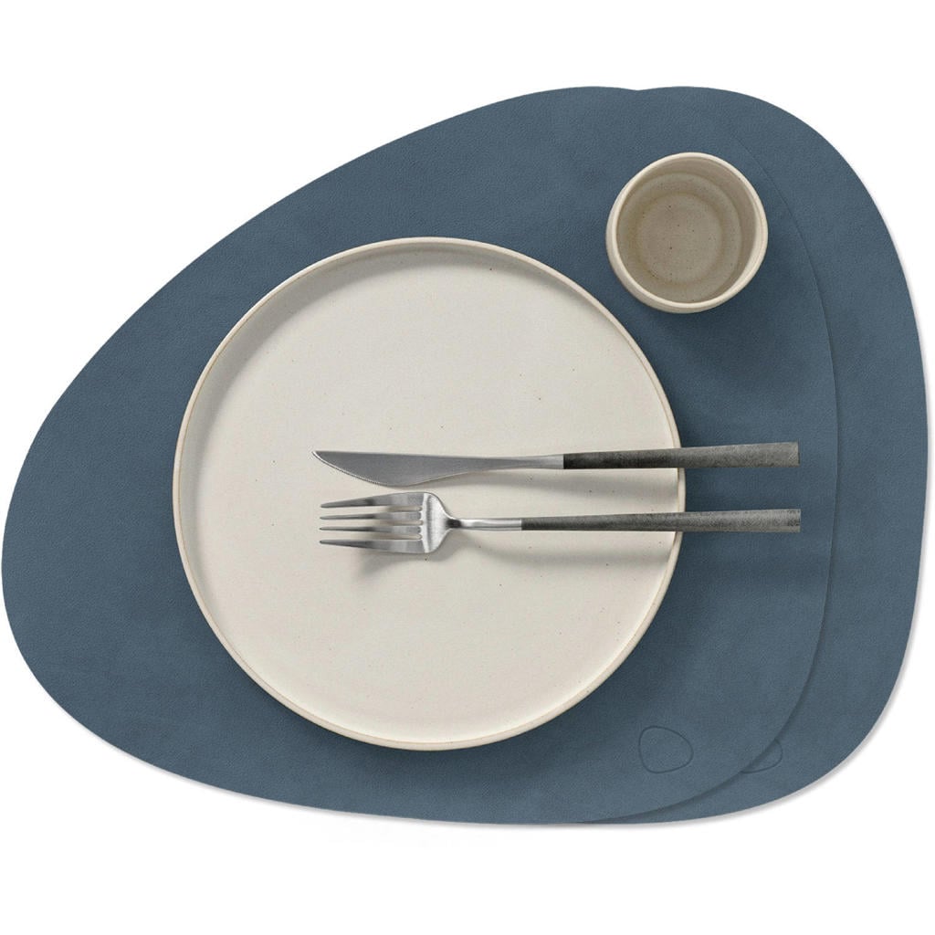 LIND DNA LIND DNA Placemats Nupo - Leer - Dark Blue - Curved - 44 x 37 cm - 2 Stuks