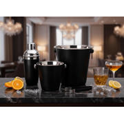thumbnail: Cookinglife Barset Zwart 4-Delig - Cocktailshaker, Champagnekoeler, Ijsemmer en Tang