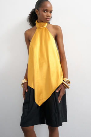 regular fit top met open rug - geel