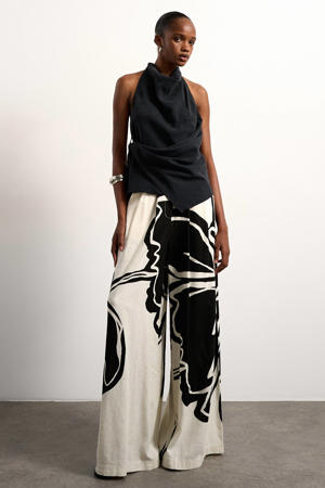 wide leg fit gebloemde casual broek met linnen - ecru