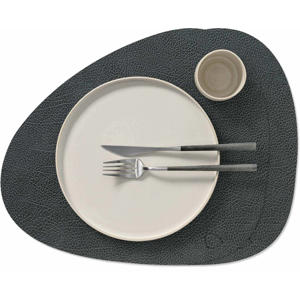 LIND DNA Placemats Hippo - Leer - Black Anthracite - Curved - 44 x 37 cm - 2 Stuks