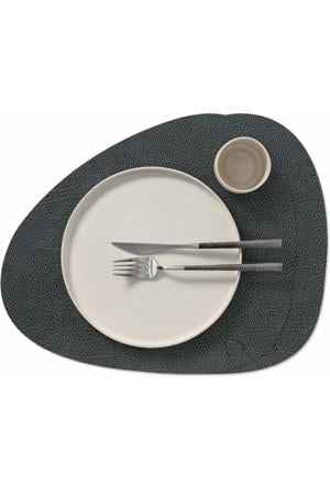 LIND DNA Placemats Hippo - Leer - Black Anthracite - Curved - 44 x 37 cm - 2 Stuks