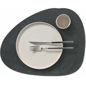 LIND DNA Placemats Hippo - Leer - Black Anthracite - Curved - 44 x 37 cm - 2 Stuks