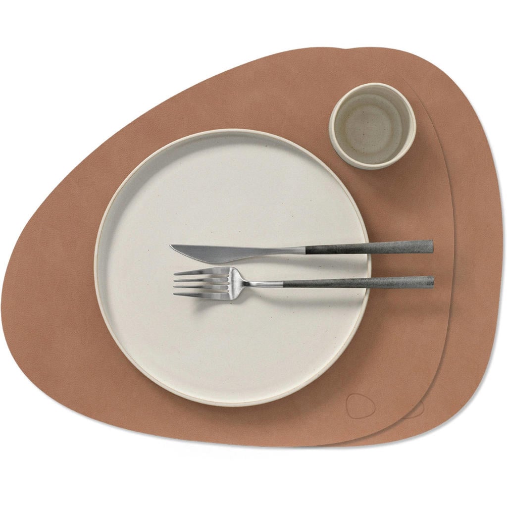 LIND DNA LIND DNA Placemats Nupo - Leer - Old Rose - Curved - 44 x 37 cm - 2 Stuks