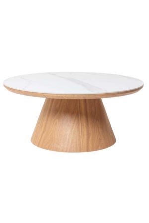 Salontafel Alba - Rond Naturel Hout/Keramisch - 80x80x35cm