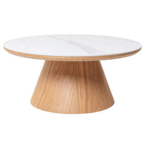 Salontafel Alba - Rond Naturel Hout/Keramisch - 80x80x35cm