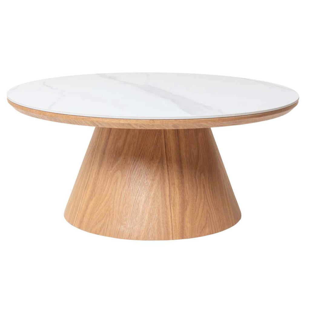 Giga Meubel Salontafel Alba - Rond Naturel Hout/Keramisch - 80x80x35cm