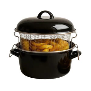 Oliebollenpan - Frituurpan - Braadpan - Emaille - met mand - ø 24 cm / 4 Liter - geëmailleerde anti-aanbaklaag