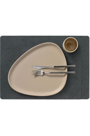 LIND DNA Placemats Hippo - Leer - Black Anthracite - 45 x 35 cm - 2 Stuks