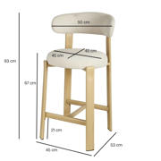 thumbnail: Giga Meubel Barstoel Märsta - Beige/Naturel Stof - Zithoogte 67cm - Set van 2
