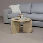 thumbnail: Giga Meubel Salontafel Simon Rond - Travertin/Hout - Bruin - 60x60x40cm