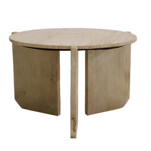 Salontafel Simon Rond - Travertin/Hout - Bruin - 60x60x40cm