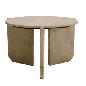 Salontafel Simon Rond - Travertin/Hout - Bruin - 60x60x40cm
