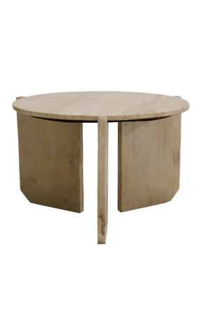 Salontafel Simon Rond - Travertin/Hout - Bruin - 60x60x40cm