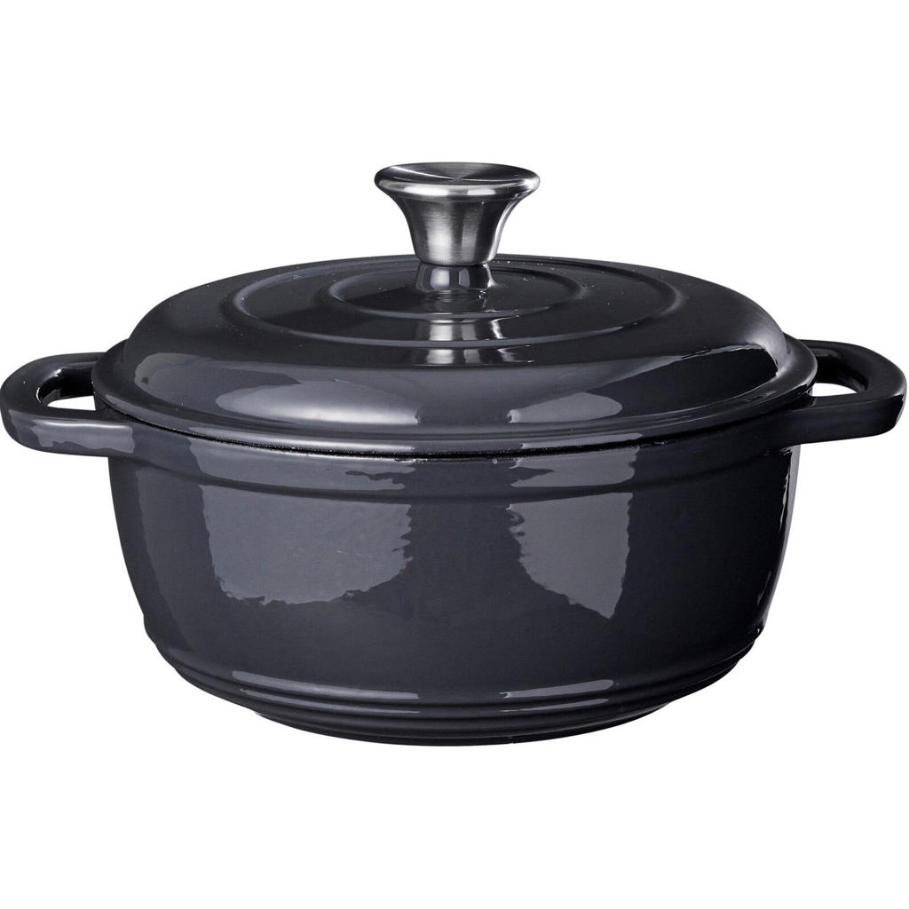 Cookinglife Braadpan met deksel - Heritage Cast Gietijzer - Grijs - ø 22 cm / 2.4 Liter - geëmailleerde anti-aanbaklaag